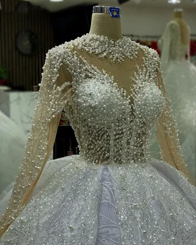 Новейшие свадебные платья для невесты с длинным рукавом, декольте, расшитое бисером и блестками, сшитое на заказ Vestido De Noiva, свадебные платья больших размеров