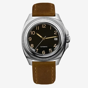 Новое поступление Parnis, Мужские автоматические механические часы с зеленым циферблатом 41 мм, Кожаный ремешок, мужские водонепроницаемые часы reloj hombre