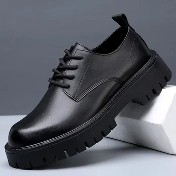 НОВЫЕ дышащие мужские молодежные ботинки с низким верхом, деловые, с нескользящей круглой головкой, увеличивающие рост, Британские повседневные ботинки Doc Martens