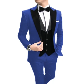 Новые Мужские костюмы 2023 года из 3 предметов, Повседневные Приталенные Смокинги с Остроконечными Лацканами для Шаферов для Свадебной вечеринки (Блейзер + Жилет + брюки) trajes de hombre