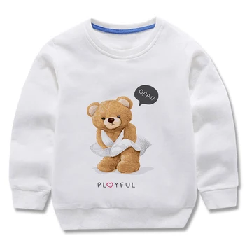 Новые осенне-зимние детские свитшоты с медведем для маленьких девочек, свитер с длинными рукавами для маленьких мальчиков, футболка для малышей, одежда, толстовка