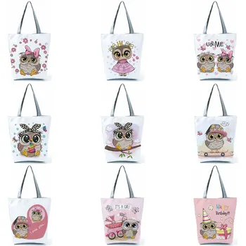Новые сумки с принтом милой совы, вместительная сумка для покупок, дорожная пляжная складная сумка для покупок, женская модная сумка через плечо, прямая поставка