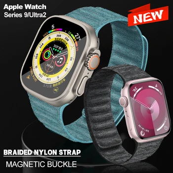 Новый джинсовый нейлоновый ремешок для Apple Watch Band 44мм 40мм 45мм 49мм 41мм Оригинальный браслет с Магнитной Петлей iWatch Series 9 8 SE 7 Ultra