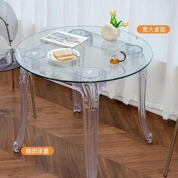 Обеденный стол из закаленного стекла, современный минималистичный квадратный стол, прозрачный стол для переговоров для небольших бытовых помещений