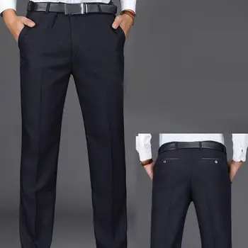 Однотонные мужские костюмные брюки из плотного плюша, мужские костюмные брюки с мягкими карманами, застежка-молния до середины талии, официальные для отцов