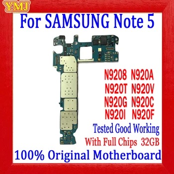 Оригинальная разблокировка системной платы Android для Samsung Galaxy Note 5 Материнская плата N920V 100% Протестирована, полностью рабочая логическая плата 32g Plate