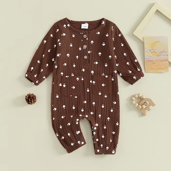 Осенне-зимняя одежда для младенцев, Хлопчатобумажные льняные Ползунки с грибами Для маленьких мальчиков и девочек