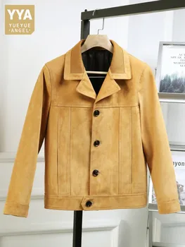 Осенняя мужская однобортная куртка-карго из козьей замши, винтажное приталенное пальто из натуральной кожи для езды на мотоцикле, мужская куртка