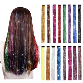 Ослепительные женщины-хиппи с блестящей мишурой наращивают волосы из радужного шелка для плетения головных уборов Длиной 120 см 150 прядей / упаковка