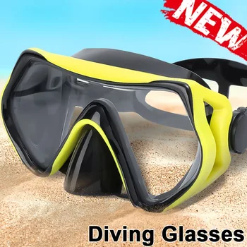 Очки для плавания из закаленного стекла, Снаряжение для занятий водными видами спорта Для взрослых, Маска для подводного плавания, Прозрачные очки в большой оправе