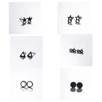 Панк-черные мини-серьги в форме треугольника, звезды, квадрата, ювелирные изделия для мужчин и женщин, серьги-гвоздики с геометрическим кругом из нержавеющей стали