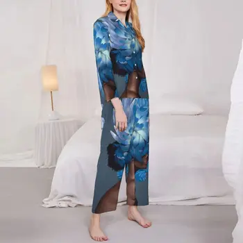 Пижама с цветочной женской головкой, женская одежда для сна, Элегантная пижама для сна, весна, 2 предмета, свободные пижамные комплекты на заказ большого размера