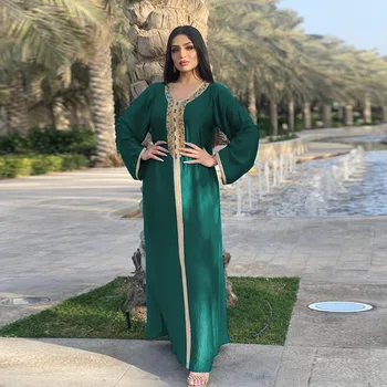 Платье с Ближнего Востока, кружевная абайя с бриллиантовой лентой, мусульманский модный халат из Дубая, женское мусульманское кимоно abaya femme musulmane.