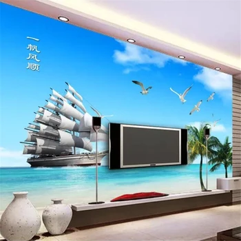 Пользовательские обои beibehang 3d фотообои плавное плавание coco beach парусный спорт гостиная спальня тв фон 3d обои фреска