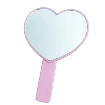 Портативное ручное зеркало в форме сердца с ручкой для косметических инструментов ярких цветов