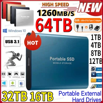 Портативный Оригинальный 128 ТБ 500 ГБ SSD Высокоскоростной Внешний Твердотельный Жесткий диск с интерфейсом USB3.0 HDD Мобильный Жесткий Диск для ноутбуков