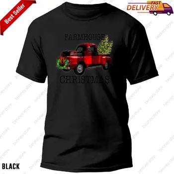 Рождественская футболка Red Truck Farmhouse, подарочная футболка с веселым рождественским декором для женщин и мужчин