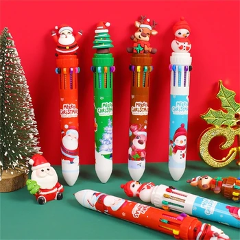 Рождественская Шариковая Ручка 10 Цветов в 1, Многоцветная Ручка для Рождественского Наполнителя для Чулок, Товары для Рождественской вечеринки, Прямая поставка
