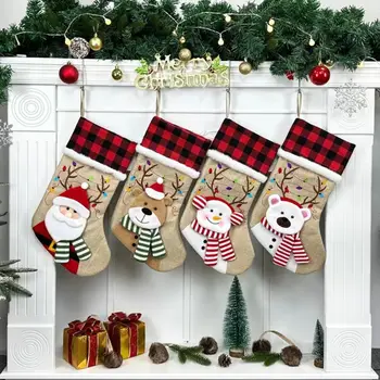 Рождественские носки с 3D мультяшным рисунком, Плюшевая конопляная подвеска на Рождественскую елку большой емкости, Подвесные украшения, Рождественский подарочный пакет в виде снеговика