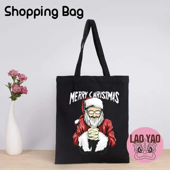Рождественский подарок, холщовая сумка-тоут, женская сумка Санта-Клауса, тканевые сумки, шоппер, женские эко-покупки, женская одежда