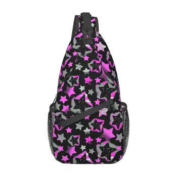 Розово-черная сумка-слинг со звездой для женщин, мужские сумки через плечо с принтом звезды, повседневный рюкзак, нагрудная сумка для путешествий, походов на открытом воздухе