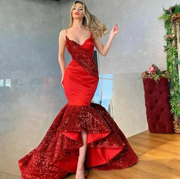Роскошное Красное Вечернее Платье С Блестками, Атласные Платья Для Выпускного Вечера 