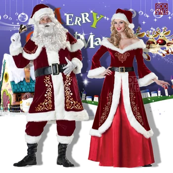 Роскошный Классический Рождественский костюм Миссис Клаус, Пара рождественской одежды, Рождественская вечеринка, Косплей Санта-Клауса Для мальчиков/девочек, Красный Подарок для косплея