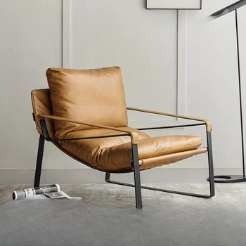 Роскошный современный кожаный диван-кресло, кожаное кресло первого слоя, одноместный стул, городской ретро-стул для отдыха на балконе из вощеной кожи
