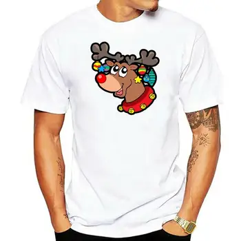 Рудольф с рождественскими украшениями, свисающими с оленьих рогов, мужская футболка, летняя хлопковая футболка с коротким рукавом, продается натуральная футболка