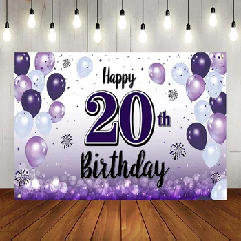С 20-М Днем Рождения Фиолетовый Cheers Home Wall Photography Background Фон Для Вечеринки Плакат Декор Воздушный Шар Принцесса Принц Баннер