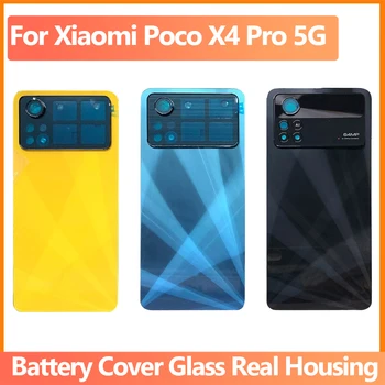 С Объективом Для Xiaomi POCO X4 Pro 5G Задняя Стеклянная Крышка Батарейного Отсека Задняя Дверца Корпуса Панель Корпуса X4Pro С Заменой Объектива Камеры