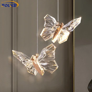 Светодиодная люстра Nordic Butterfly, простая гостиная, кровать для спальни, Подвесные светильники для кухни, Декоративная хрустальная подвесная лампа для интерьера