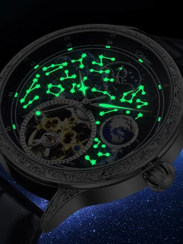 Светящиеся Мужские Часы Moon Phase Tourbillon Business Skeleton Автоматические Механические Наручные Часы Водонепроницаемые Кожаные Мужские Часы