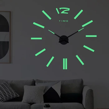 Светящиеся настенные часы Большие часы Horloge 3D DIY Акриловые зеркальные наклейки Кварцевые Duvar Saat Klock Современные цифровые настенные часы с отключением звука
