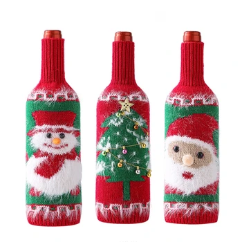 Свитера с Крышкой для Рождественской Бутылки Вина для Украшения Фестиваля Многоразовые Моющиеся