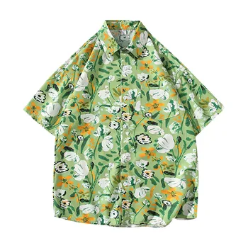 Свободная летняя одежда для мужчин, Гавайская рубашка оверсайз, мужская уличная одежда с цветочным принтом, футболки с коротким рукавом, Roupas Maculinas
