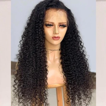 Синтетические волосы на кружеве, черный кудрявый парик с детскими волосами, термостойкие парики, натуральная линия роста волос для африканских женщин плотностью 250