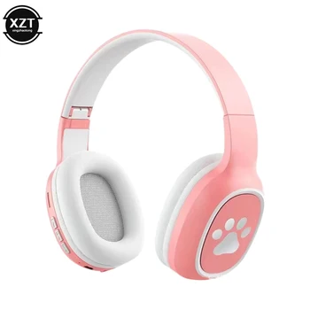 Складная Bluetooth-совместимая гарнитура 5.0, Беспроводная гарнитура над ухом, милый дизайн кошачьей лапы с микрофоном для девочек, детский телефон, ПК