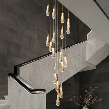 Современная хрустальная люстра для лестницы с дизайном в виде большой золотой капли, светодиодная лампа cristal, длинный подвесной светильник в вестибюле виллы