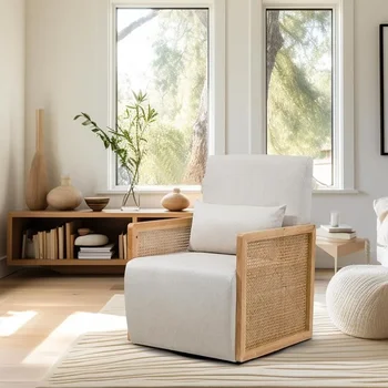 Современное кресло с акцентом на обивку Мебель Льняной диван Кресло для гостиной домашнего офиса или гостиной спальни Бежевый Бесплатная доставка