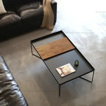Современный минималистичный приставной столик, индустриальный стиль, маленькая гостиная, приставной столик для дивана, минималистичный железный квадратный журнальный столик
