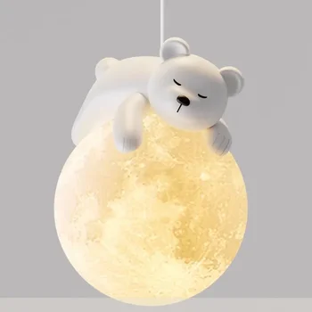 Современный минималистичный медведь Светодиодные подвесные светильники Прикроватная тумбочка для спальни Детская комната Люстра Украшение дома Подвесной светильник