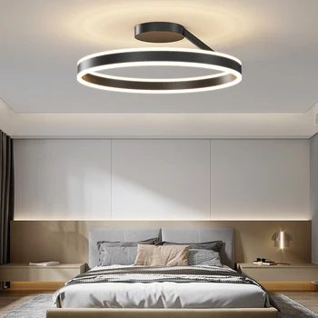 Современный светодиодный потолочный светильник для спальни, Черно-белый, с простой кольцевой поверхностью, Светодиодные потолочные светильники с регулируемой яркостью для гостиной, спальни, столовой