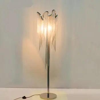 Современный торшер с серебряной кисточкой, светодиодная настольная лампа для гостиной, металлическое напольное освещение с серебряной бахромой, украшение для спальни, кухонный гарнитур