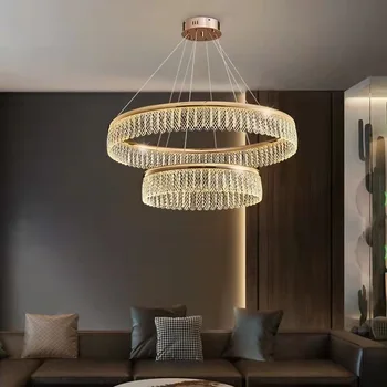 Современный хрустальный светодиодный подвесной светильник с золотым подвесным блеском для гостиной, креативный Круглый / Овальный светильник для спальни, кухни, домашнего декора, светильник