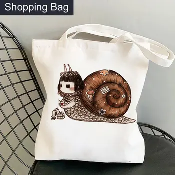 Сумка-тоут, хозяйственная сумка с улиткой и грибами, эко-джутовая сумка Bolsa, сумка для продуктов, Многоразовая веревочная ткань Bolsa Compra Sacolas