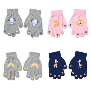 Толстые варежки для мальчиков и девочек, зимние теплые вязаные перчатки для детей 4-8 лет K1KC