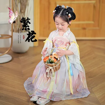 Традиционное Китайское Платье С Цветочной Вышивкой Для Древних Девочек Ханьфу Восточный Костюм Детские Феи Династии Тан Одежда Для Выступлений