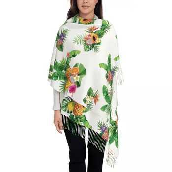 Тропический Летний букет Пальмовые листья Экзотические Цветы Женская шаль с кисточками, Шарф, Модный шарф
