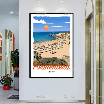 Туристический плакат в ретро-винтажном стиле Illetes Beach Formentera Плакаты с масляной живописью и печать на холсте Настенные художественные картины Домашний декор